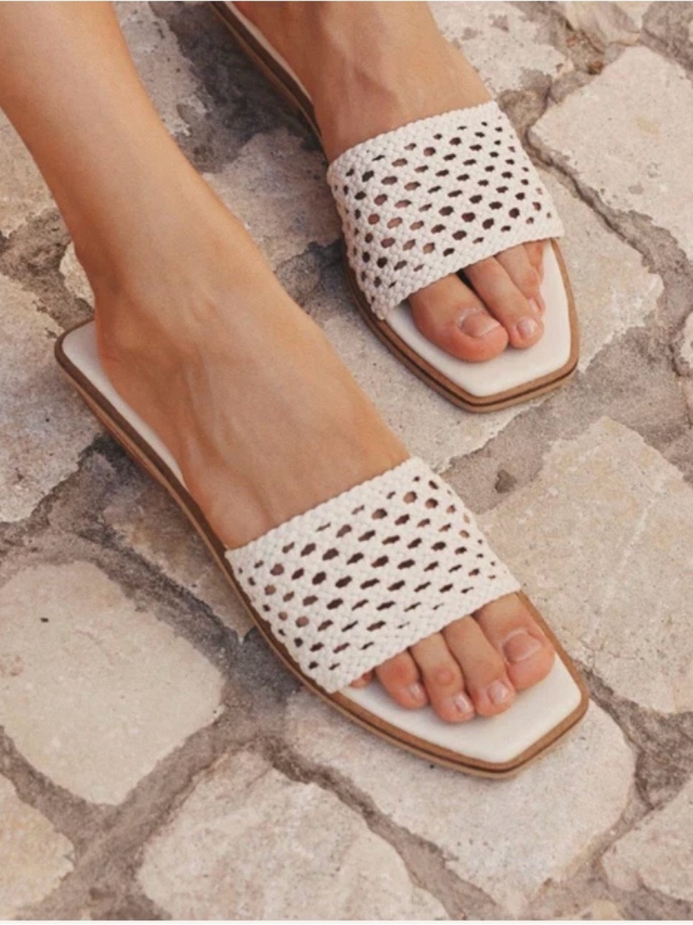 Braided Slide Sandals in White - Women's Casual Summer Slides